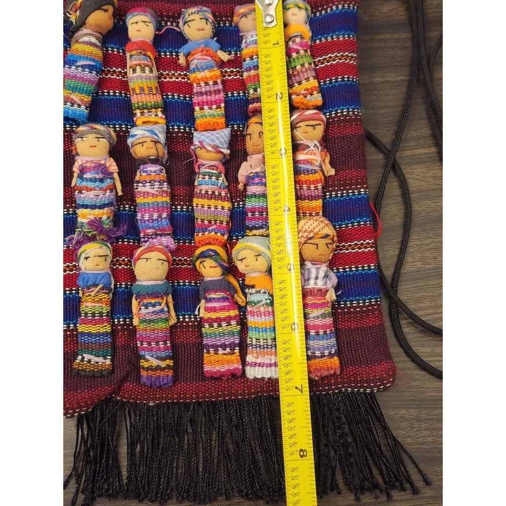 Guatemalan Worry Dolls Crossbody Bag Handmade 15 Dolls Multi-colored